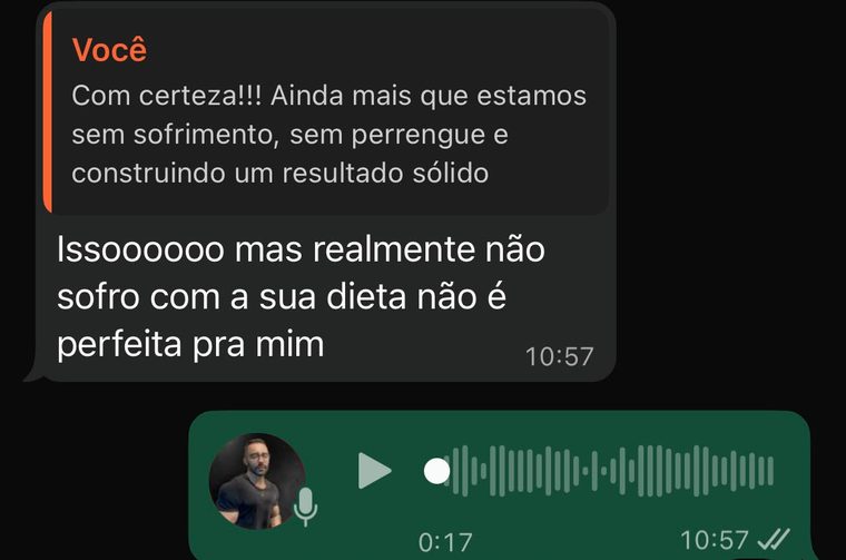 Mensagem de paciente: “Realmente não sofro com a sua dieta, não. É perfeita pra mim.”